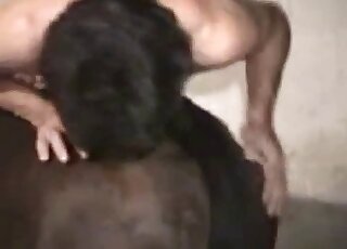 Dude with a hard penis is ready to fuck this brown creature violently