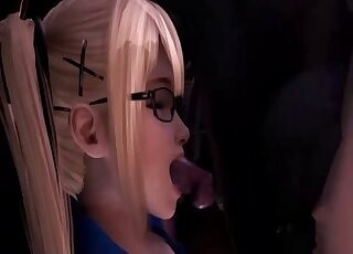 Uniform-wearing 3D blonde lets this dog lick her wet pussy hard