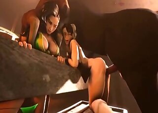 Videogame babes fucking animals in a group fuck scene with gape
