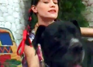 Dog and slender bitch enjoy having zoo porn session together