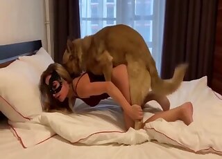 German Shepherd dominates blonde mistress in doggy position