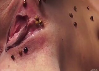 Bitch tries masturbation with bugs crawling on her clit and pussy