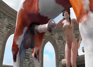 Busty whore is set for merciless zoo anal with the horse