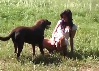 Naughty bimbo likes to tease her dog and to wank its cock