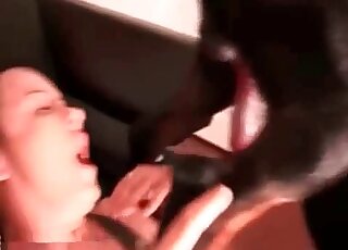 Chick craves for her dog’s big cock and takes it in her filthy mouth