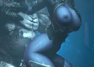 Awesome monster fucks a busty anime mature chick in the woods