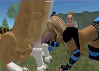 3D outdoor zoo porn movie with a brown dog that fucks two girls